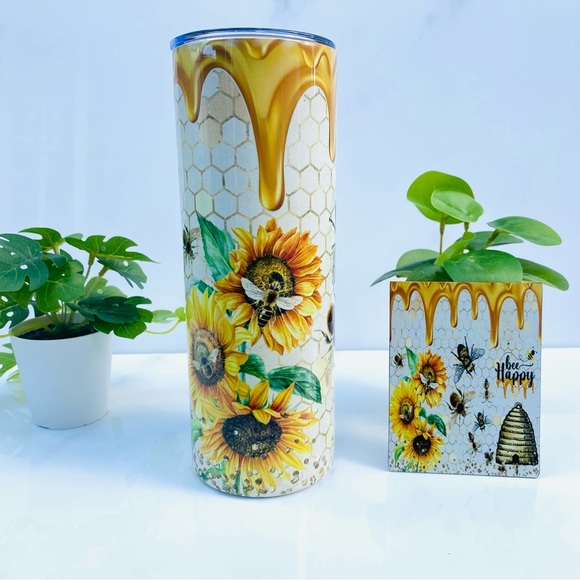 Bee Sunflower Tumbler, Bee Happy Tumbler, Queen Bee Tumbler, Bee Gifts for Woman - Picture 4 of 6
